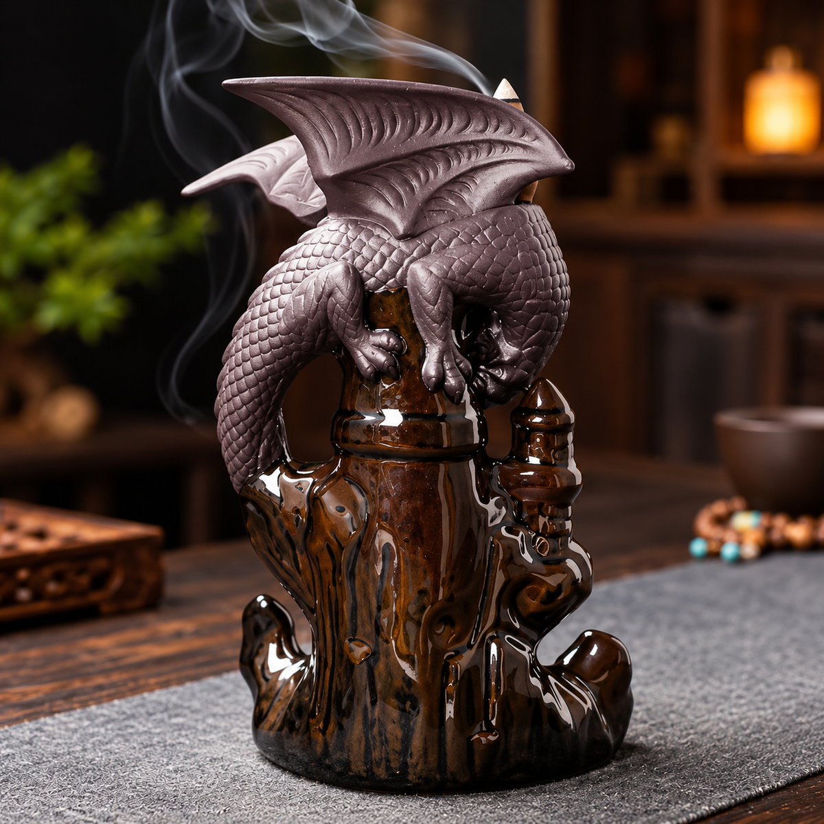 Dark dragon tower backflow incense burner, view 4