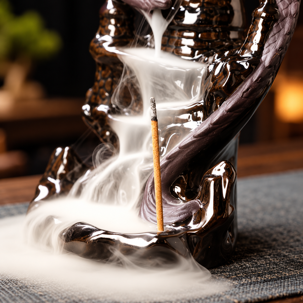 Dark dragon tower backflow incense burner, view 2