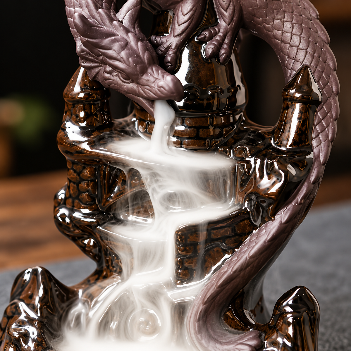 Dark dragon tower backflow incense burner, view 3