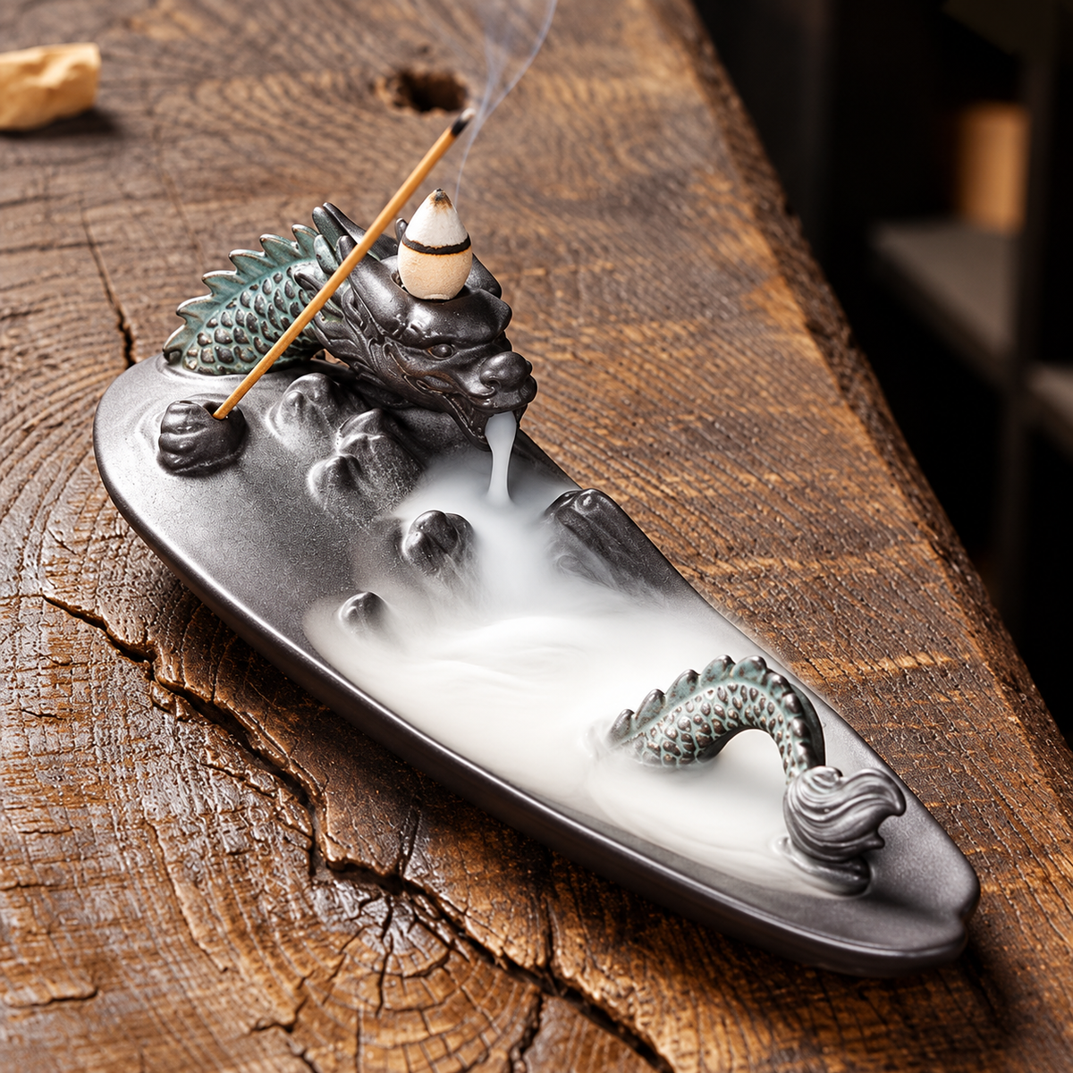 Dragon long tray backflow incense burner, view 3