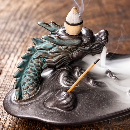 Dragon long tray backflow incense burner, view 4