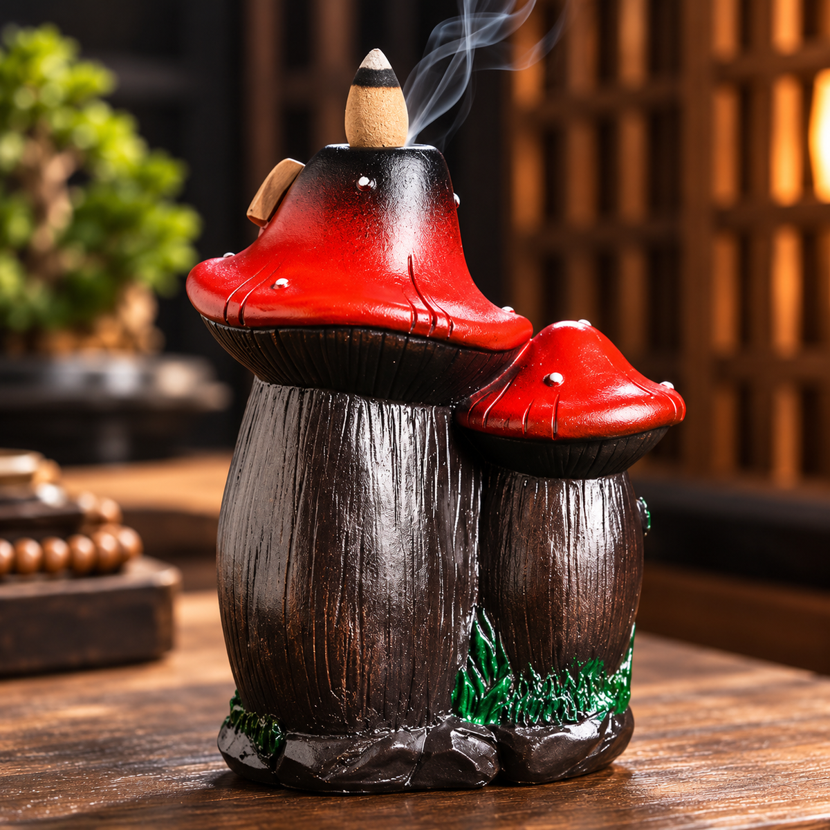 Red mushroom house backflow incense burner, view 5